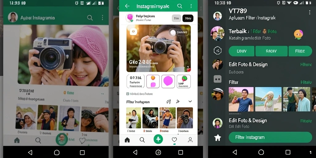 Antarmuka VT789 dengan berbagai fungsi filter Instagram yang menarik.