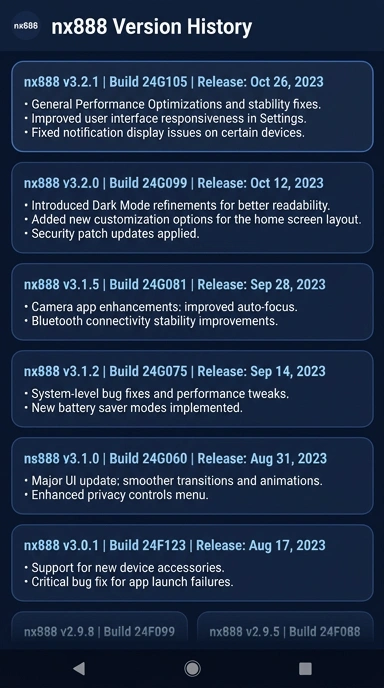 Riwayat Versi Aplikasi nx888 untuk Android